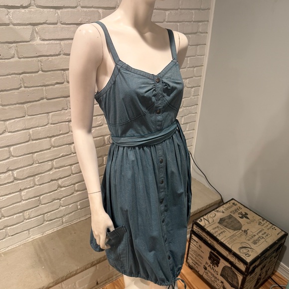 ZAC POSEN for Target Teal Button Front Dress Boho Chic Cinched Waist Pocket NWOT - Picture 7 of 14